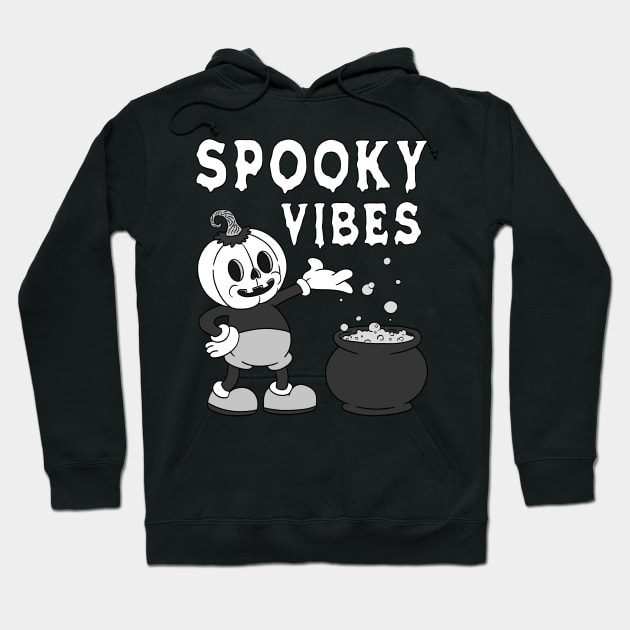 Retro Halloween Pumpkin Spooky Vibes Ghost Vintage Groovy Autumn Hoodie by Trippycollage